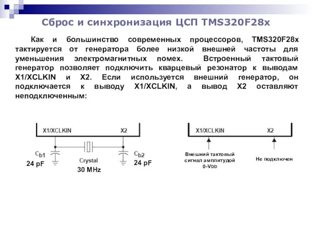 Сброс и синхронизация ЦСП TMS320F28x Как и большинство современных процессоров,