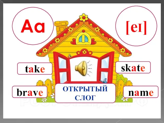 Aa ОТКРЫТЫЙ СЛОГ [eI] take brave skate name