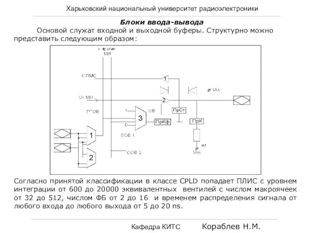 Харьковский национальный университет радиоэлектроники Кафедра КИТС Кораблев Н.М. Блоки ввода-вывода