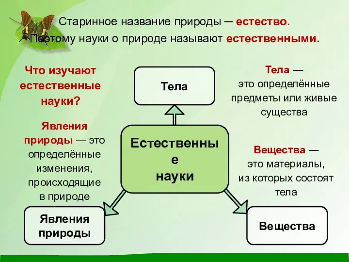 Старинное название природы ─ естество. Поэтому науки о природе называют