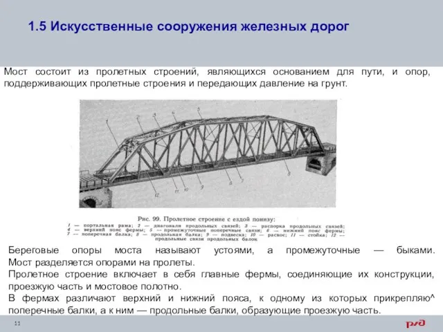 1.5 Искусственные сооружения железных дорог Мост состоит из пролетных строений, являющихся основанием для
