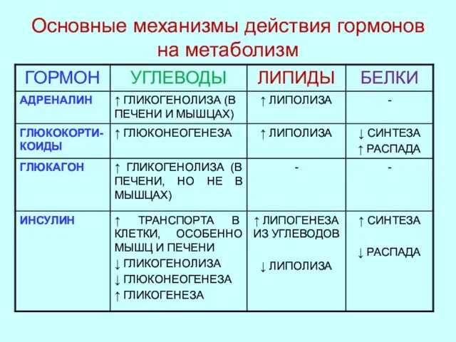 Основные механизмы действия гормонов на метаболизм