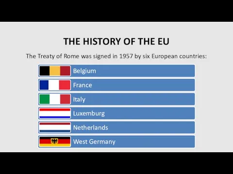 THE HISTORY OF THE EU The Treaty of Rome was