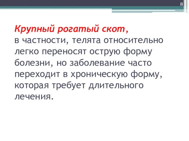 Крупный рогатый скот, в частности, телята относительно легко переносят острую