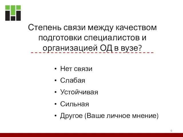 Степень связи между качеством подготовки специалистов и организацией ОД в