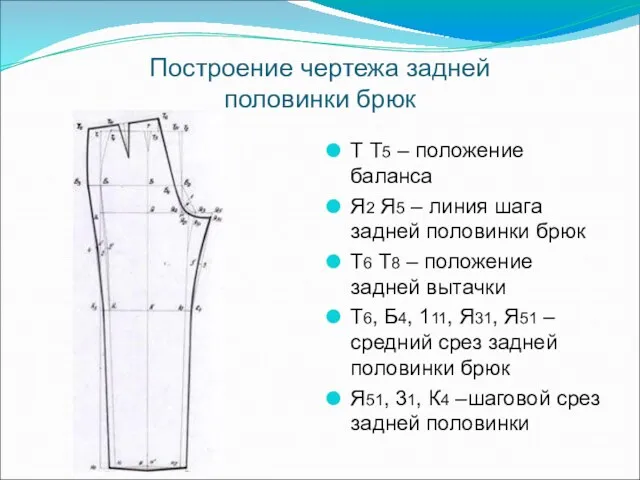 Построение чертежа задней половинки брюк Т Т5 – положение баланса