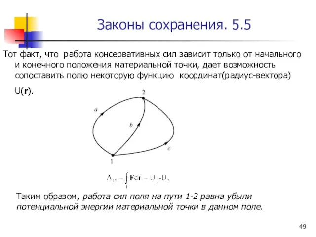 Тот факт, что работа консервативных сил зависит только от начального и конечного положения