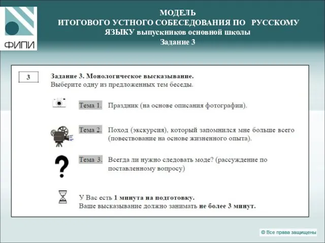 МОДЕЛЬ ИТОГОВОГО УСТНОГО СОБЕСЕДОВАНИЯ ПО РУССКОМУ ЯЗЫКУ выпускников основной школы Задание 3