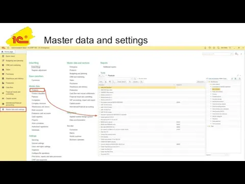 Master data and settings