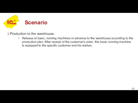 Scenario Production to the warehouse. Release of basic, running machines in advance to