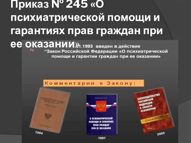 Приказ № 245 «О психиатрической помощи и гарантиях прав граждан при ее оказании»