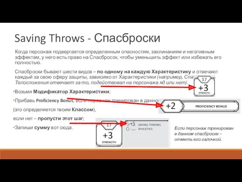 Saving Throws - Спасброски Когда персонаж подвергается определенным опасностям, заклинаниям