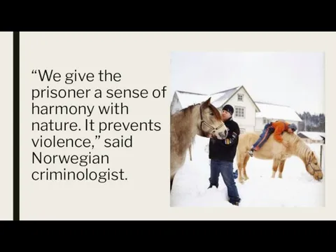 “We give the prisoner a sense of harmony with nature. It prevents violence,” said Norwegian criminologist.
