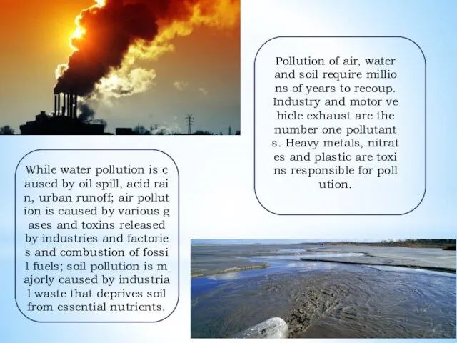 While water pollution is caused by oil spill, acid rain,