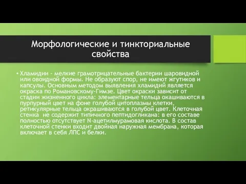 Морфологические и тинкториальные свойства Хламидии - мелкие грамотрицательные бактерии шаровидной