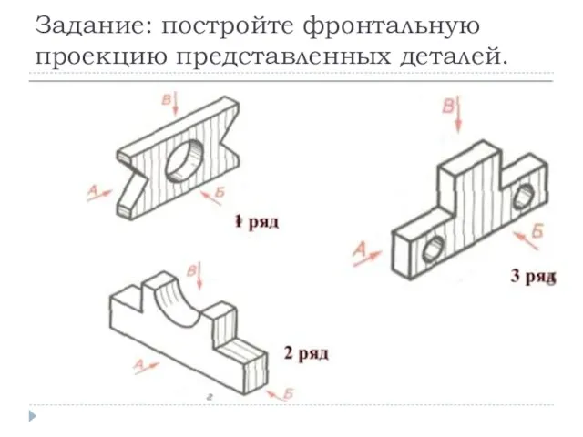 Задание: постройте фронтальную проекцию представленных деталей.