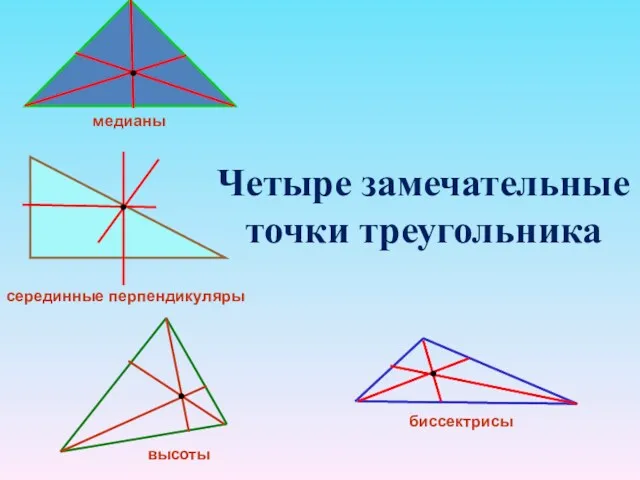 Четыре замечательные точки треугольника высоты биссектрисы серединные перпендикуляры медианы