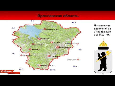 Ярославская область Численность населения на 1 января 2019 1 259 612 чел.