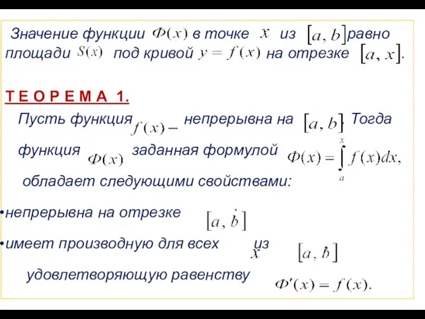 Значение функции в точке из равно площади под кривой на