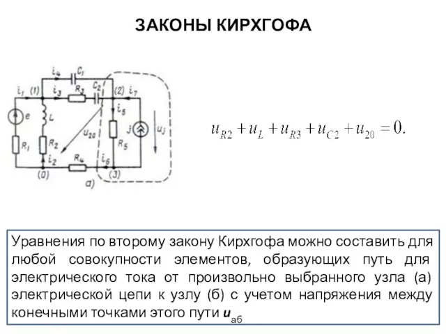 ЗАКОНЫ КИРХГОФА Уравнения по второму закону Кирхгофа можно составить для