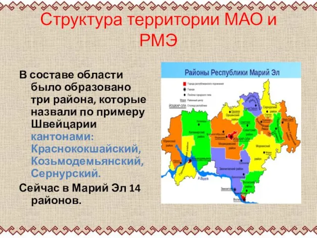 Структура территории МАО и РМЭ В составе области было образовано