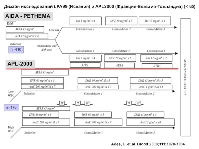 Ades, L. et al. Blood 2008;111:1078-1084 Дизайн исследований LPA99 (Испания) и APL2000 (Франция-Бельгия-Голландия)