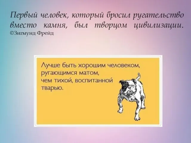 Первый человек, который бросил ругательство вместо камня, был творцом цивилизации. ©Зигмунд Фрейд