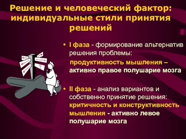 Решение и человеческий фактор: индивидуальные стили принятия решений I фаза