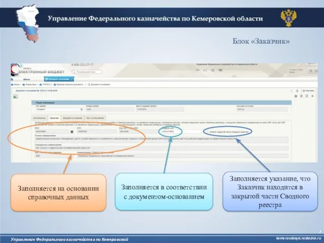 Управление Федерального казначейства по Кемеровской области kemerovskaya.roskazna.ru Заполняется на основании