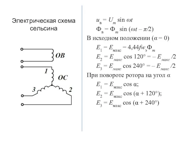 Электрическая схема сельсина uв = Um sin ωt Фв =