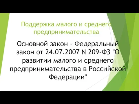 Основной закон - Федеральный закон от 24.07.2007 N 209-ФЗ "О