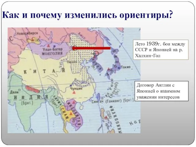 Лето 1939г. бои между СССР и Японией на р.Халхин-Гол Договор Англии с Японией