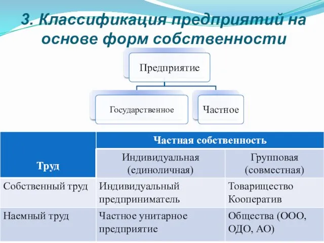 3. Классификация предприятий на основе форм собственности