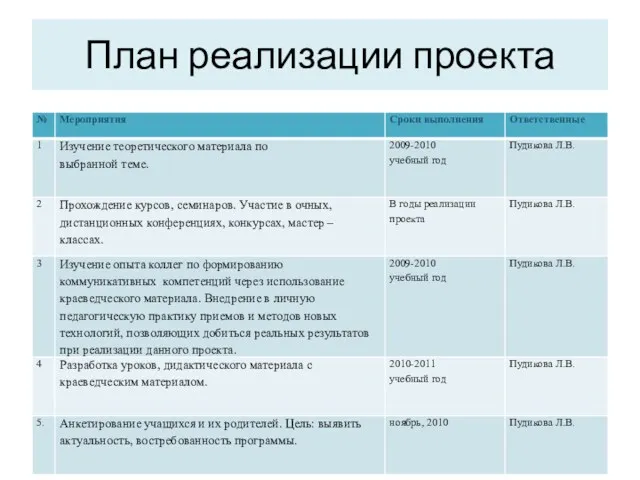 План реализации проекта