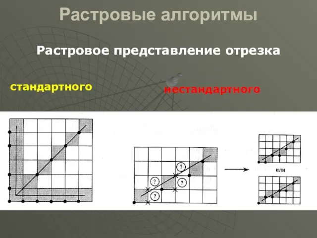 Растровые алгоритмы Растровое представление отрезка стандартного нестандартного