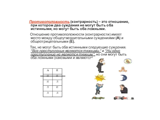 Противоположность (контрарность) – это отношение, при котором два суждения не