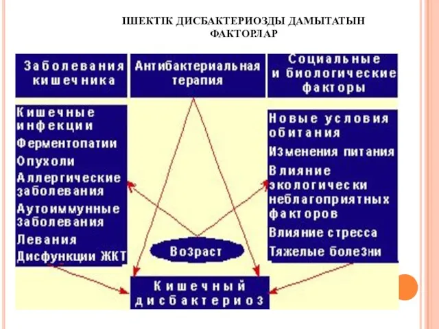 ІШЕКТІК ДИСБАКТЕРИОЗДЫ ДАМЫТАТЫН ФАКТОРЛАР