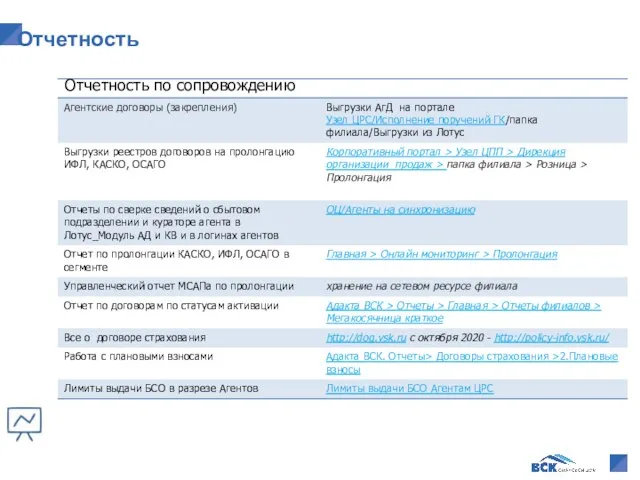 Отчетность Отчетность по сопровождению