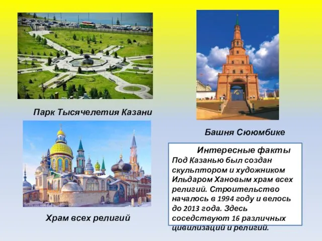 Храм всех религий Парк Тысячелетия Казани Башня Сююмбике Интересные факты