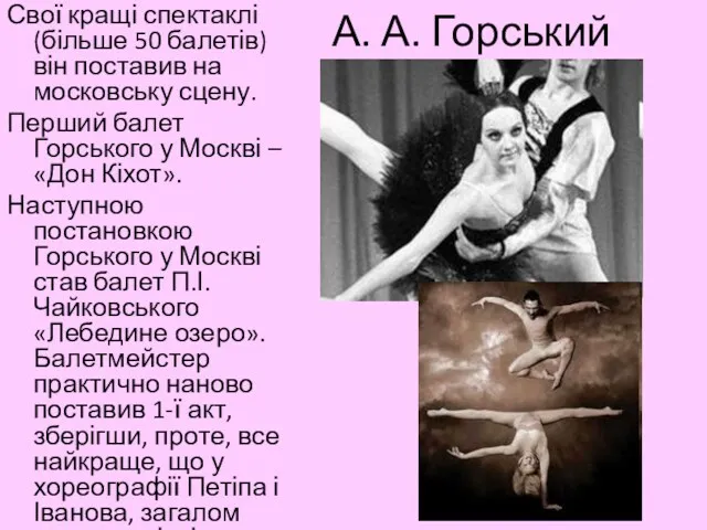 А. А. Горський Свої кращі спектаклі (більше 50 балетів) він