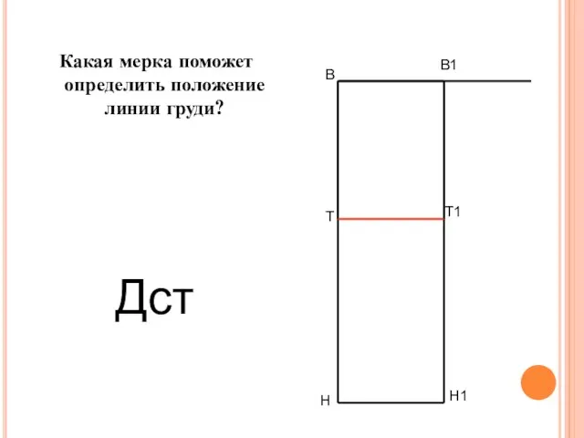 Какая мерка поможет определить положение линии груди? В Н В1 Н1 Т Т1 Дст