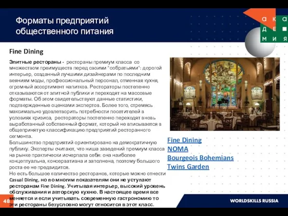 Форматы предприятий общественного питания Fine Dining Элитные рестораны - рестораны