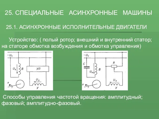 25. СПЕЦИАЛЬНЫЕ АСИНХРОННЫЕ МАШИНЫ 25.1. АСИНХРОННЫЕ ИСПОЛНИТЕЛЬНЫЕ ДВИГАТЕЛИ Устройство: (