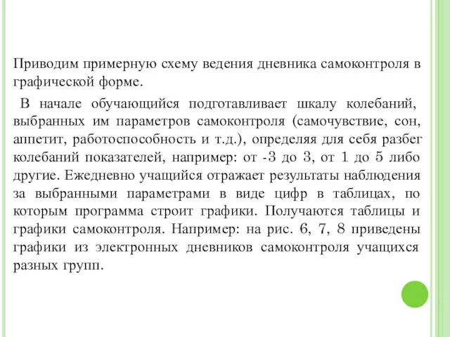 Приводим примерную схему ведения дневника самоконтроля в графической форме. В