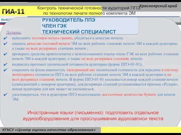 Должны: выполнить тестовую печать границ, убедиться в качестве печати; оценить