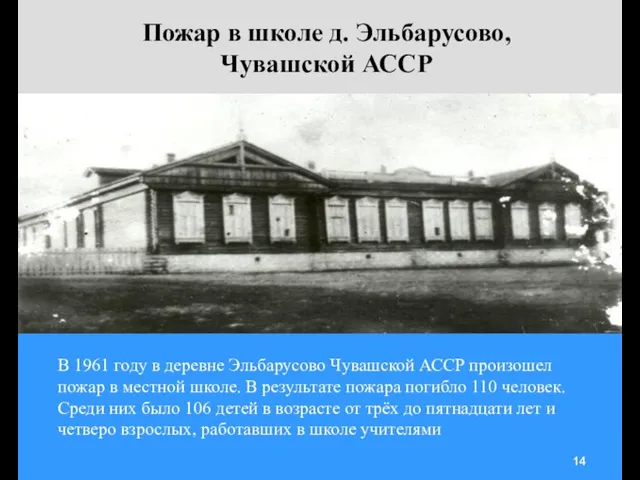 Пожар в школе д. Эльбарусово, Чувашской АССР В 1961 году