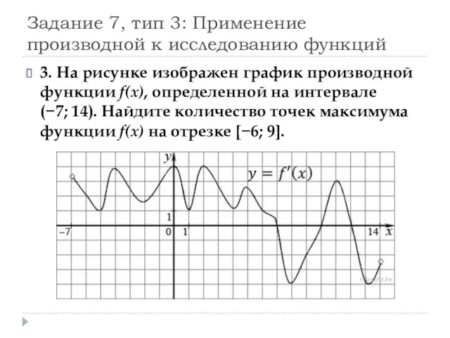 Задание 7, тип 3: Применение производной к исследованию функций 3.