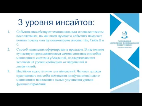 3 уровня инсайтов: События способствуют эмоциональным и поведенческим последствиям, но как люди думают