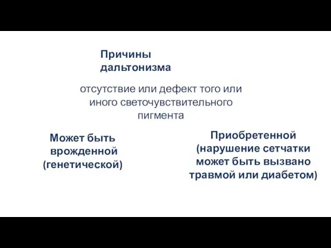 отсутствие или дефект того или иного светочувствительного пигмента Может быть