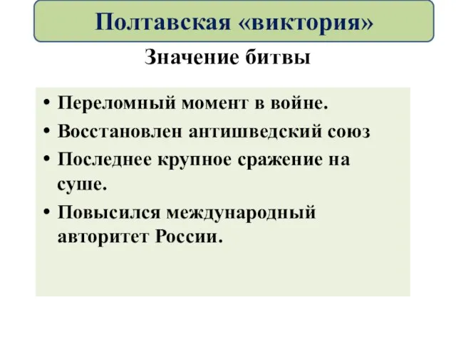 Значение битвы Переломный момент в войне. Восстановлен антишведский союз Последнее крупное сражение на